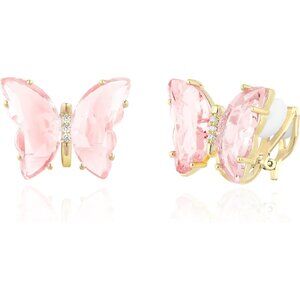 Women's Butterfly Shape Crystal Clip On Earrings Gold Non Pierced